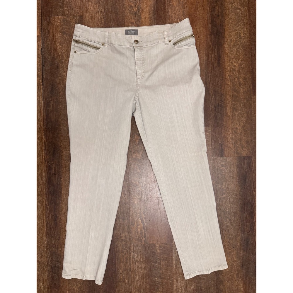 Chico's So Slimming Size 3 XL Beige Stretch Straight Leg Jeans Zip Pockets